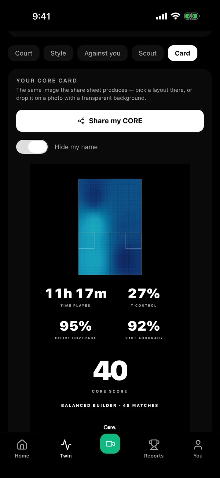 The Core Card on iPhone.