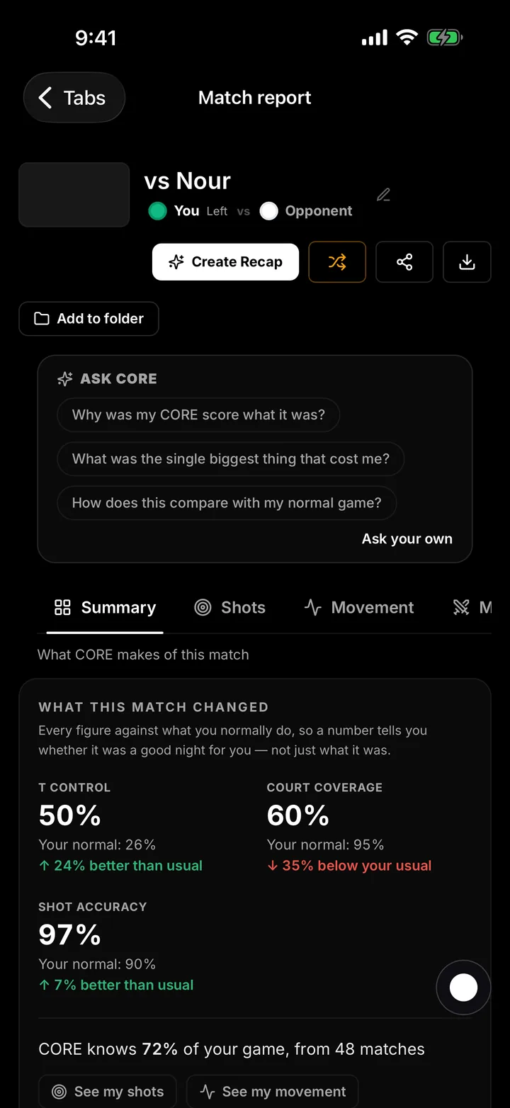 A match report on iPhone.